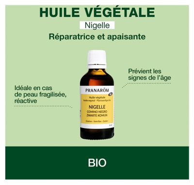 Pranarôm Huile Végétale de Nigelle Bio Anti-Vieillissement Première Pression à Froid Des Graines de Cumin Noir 50 ml