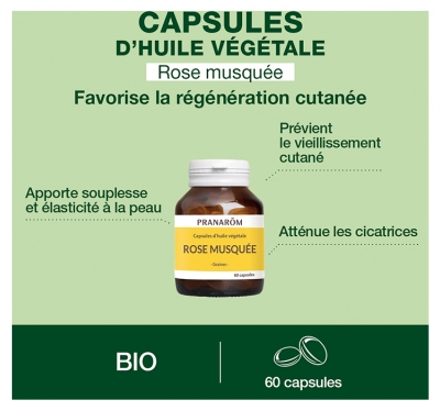 Pranarôm Huile Végétale Rose Musquée Vierge de Première Pression à Froid Graines Acides Gras Essentiels 60 Capsules