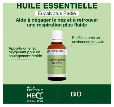 Pranarôm Huile Essentielle d'Eucalyptus Radié Bio Format Familial 30 ml