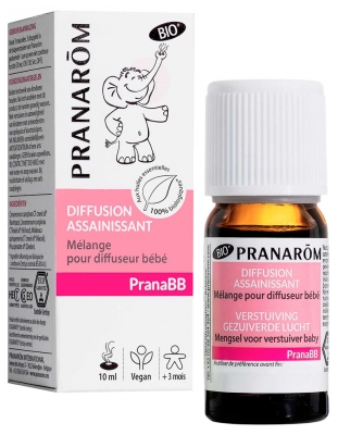 Pranarôm Pranabb Diffusion Assainissant Mélange Pour Diffuseur Bio (Eco) Aux Huiles Essentielles de Ravintsara Bois de Rose Niaouli Pin Maritime 10 ml