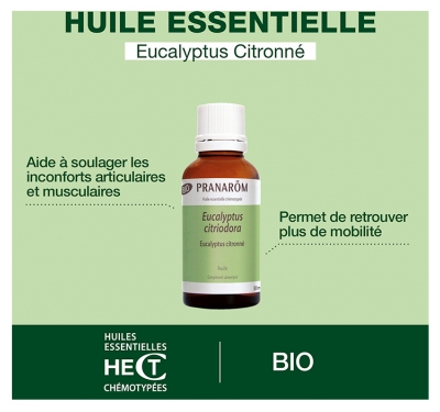 Pranarôm Huile Essentielle d'Eucalyptus Citronné Bio - Format Familial - 30 ml
