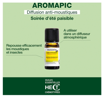 Pranarôm Aromapic Soirée d'Été Paisible Anti-Moustiques Mélange Pour Diffusion Bio (Eco) Aux Huiles Essentielles Biologiques 10 ml