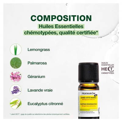 Pranarôm Aromapic Soirée d'Été Paisible Anti-Moustiques Mélange Pour Diffusion Bio (Eco) Aux Huiles Essentielles Biologiques 10 ml