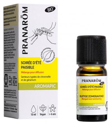 Pranarôm Aromapic Soirée d'Été Paisible Anti-Moustiques Mélange Pour Diffusion Bio (Eco) Aux Huiles Essentielles Biologiques 10 ml