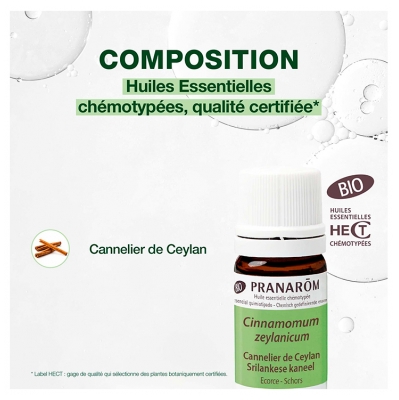 Pranarôm Huile Essentielle Cannelle de Ceylan Bio Cinnamomum Zeylanicum Verum Écorce 5 Ml...