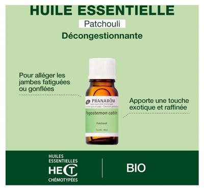 Pranarôm Huile Essentielle de Patchouli Bio Pogostemon Cablin Feuille Hect 10 ml