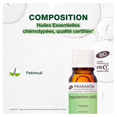 Pranarôm Huile Essentielle de Patchouli Bio Pogostemon Cablin Feuille Hect 10 ml