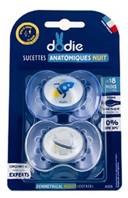 Dodie 2 Sucettes Anatomiques 18 Mois et + Nuit - Modèle : Fusée et Planète