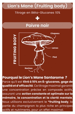 Santarome Lion's Mane 400 mg et Poivre Noir 60 Gélules