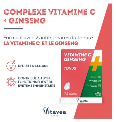 Vitavea Vitamine C + Ginseng Tonus 24 Comprimés à Croquer