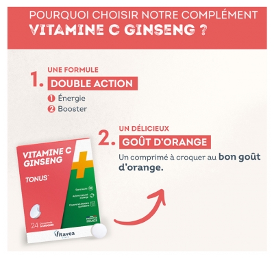 Vitavea Vitamine C + Ginseng Tonus 24 Comprimés à Croquer