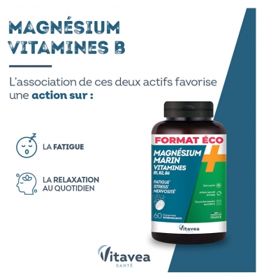 Vitavea Magnésium Marin 300 mg + Vitamines B1 B2 B6 B9 B12 60 Comprimés Effervescents