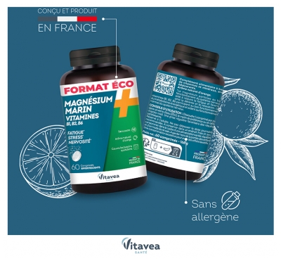 Vitavea Magnésium Marin 300 mg + Vitamines B1 B2 B6 B9 B12 60 Comprimés Effervescents
