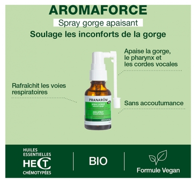 Pranarôm Aromaforce Spray Gorge Aux Huiles Essentielles 100% Pures et Biologiques Apaise et Adoucit 15 ml