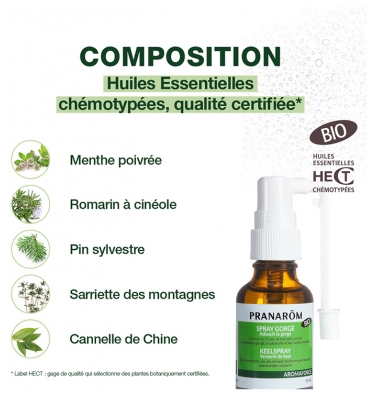 Pranarôm Aromaforce Spray Gorge Aux Huiles Essentielles 100% Pures et Biologiques Apaise et Adoucit 15 ml