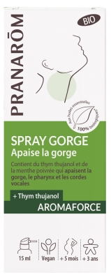 Pranarôm Aromaforce Spray Gorge Aux Huiles Essentielles 100% Pures et Biologiques Apaise et Adoucit 15 ml