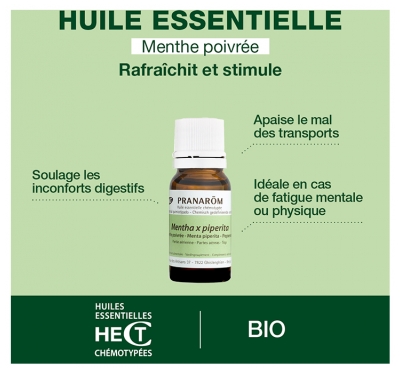 Pranarôm Huile Essentielle Menthe Poivrée Bio Mentha X Piperita Partie Aérienne Hect 10 ml