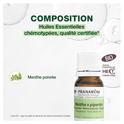 Pranarôm Huile Essentielle Menthe Poivrée Bio Mentha X Piperita Partie Aérienne Hect 10 ml