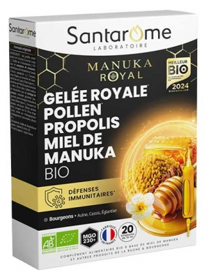 Santarome Bio Gelée Royale Pollen Propolis Miel de Manuka Bio 20 Ampoules de 10 ml