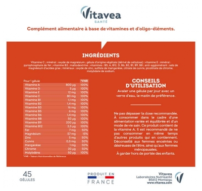 Vitavea Multivitamines Global et Vitalité 45 Gélules