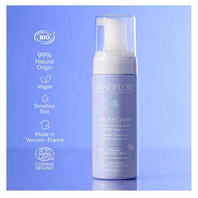 Sanoflore Hydra Ciana Mousse Démaquillante Douceur Visage et Yeux Bio 150 ml
