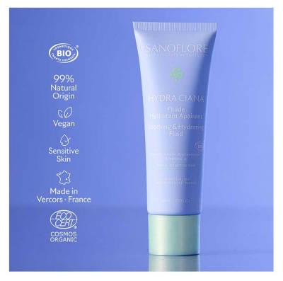 Sanoflore Hydra Ciana Fluide Hydratant Apaisant Visage Bio 50 ml