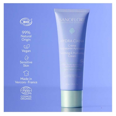 Sanoflore Hydra Ciana Crème Hydratante Apaisante Visage Bio 50 ml