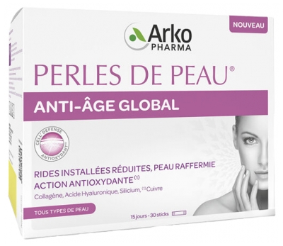 Arkopharma Perles de Peau Anti-Âge Global - Tous Types de Peau - 30 Sticks (15 Jours)
