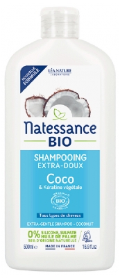 Natessance Shampoing Extra Doux Kératine Végétale et Coco Bio 500 ml