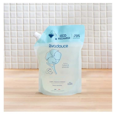 Rivadouce Gel Douche 3en1 Coton & Amande Corps Visage Cheveux Éco-Recharge 750 ml