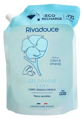 Rivadouce Gel Douche 3en1 Coton & Amande Corps Visage Cheveux Éco-Recharge 750 ml