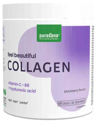Purasana Feel Beautiful Poudre de Collagène Avec Acide Hyaluronique - Mûre 240 g