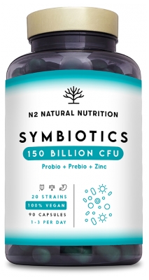 N2 Natural Nutrition Symbiotics 150 Probio Prébio et Zinc 60 Capsules