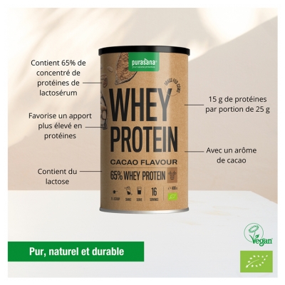 Purasana Whey Protéine Saveur Cacao Biologique 400 g