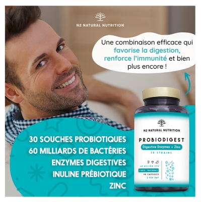 N2 Natural Nutrition Probiodigest Zinc et Enzymes Digestives 90 Capsules