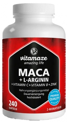 Vitamaze Maca Extrait 4:1 à Haute Dose + L-Arginine + Vitamines + Zinc 240 Capsules