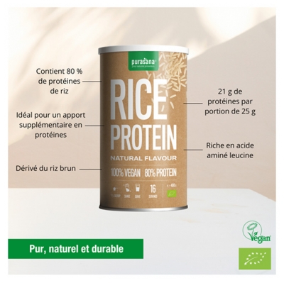 Purasana Vegan Riz Protéine Poudre Nature Bio 400 g