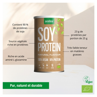 Purasana Vegan Soja Protéine Poudre Nature Bio 400 g