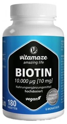 Vitamaze Biotine 10 mg à Haute Dose Végétalien 180 Comprimés