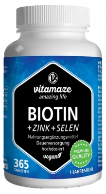 Vitamaze Biotin 10 mg à Haute Dose + Zinc + Sélénium Végétalien 365 Comprimés