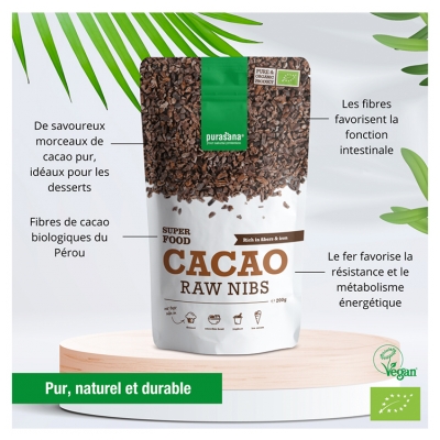 Purasana Super Food Cacao Éclats Bruts Bio 200 g