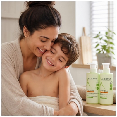 A-Derma Exomega Control Gel Lavant Émollient 2En1 Corps et Cheveux Flacons Pompe 2 x 500 ml