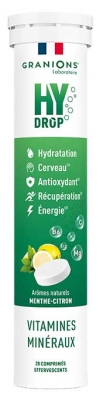 Granions HyDrop Hydratation Vitamines Minéraux 20 Comprimés Effervescents - Goût : Menthe-Citron