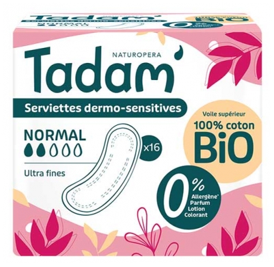 Tadam' Serviettes Dermo-Sensitives Ultra Fines Normal 16 Unités