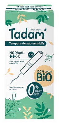 Tadam' Tampons Dermo-Sensitifs avec Applicateur Normal Bio 16 Unités