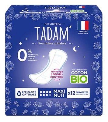 Tadam' Serviettes pour Fuites Urinaires Maxi Nuit 12 Unités