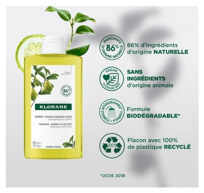 Klorane Légèreté - Cheveux Normaux à Gras Shampoing Usage Fréquent au Cédrat 200 ml