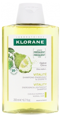 Klorane Légèreté - Cheveux Normaux à Gras Shampoing Usage Fréquent au Cédrat 200 ml
