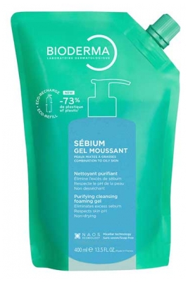 Bioderma Sébium Gel Moussant Purifiant Doux Peaux Mixtes à Grasses Éco-Recharge 400 ml