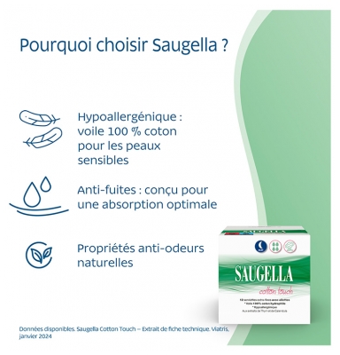 Saugella Cotton Touch Serviettes Nuit Lot 2X12 Serviettes